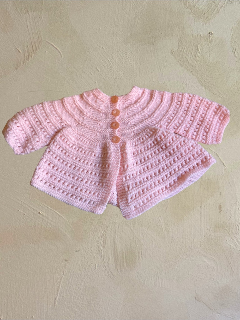 Vintage | Handmade Peach Knit | Baby Cardigan | Newborn